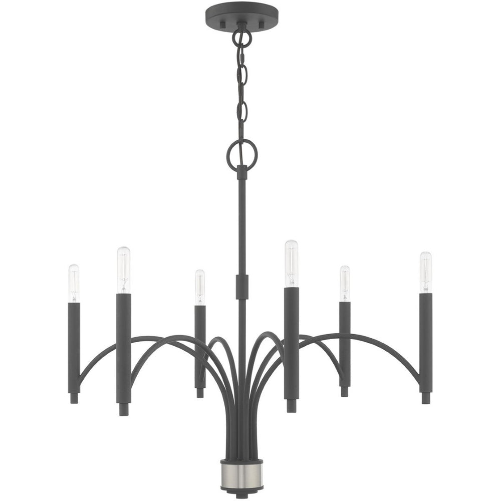 HomeRoots Gray Six-Light Metal Chandelier – Dimmable with Stylish Cylinder Shades for Modern Ambiance 687701