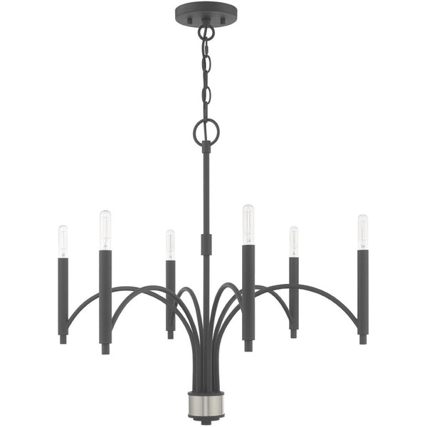 HomeRoots Gray Six-Light Metal Chandelier – Dimmable with Stylish Cylinder Shades for Modern Ambiance 687701