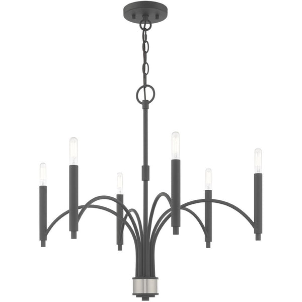 HomeRoots Gray Six-Light Metal Chandelier – Dimmable with Stylish Cylinder Shades for Modern Ambiance 687701