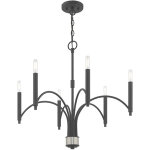 HomeRoots Gray Six-Light Metal Chandelier – Dimmable with Stylish Cylinder Shades for Modern Ambiance 687701