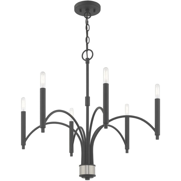 HomeRoots Gray Six-Light Metal Chandelier – Dimmable with Stylish Cylinder Shades for Modern Ambiance 687701