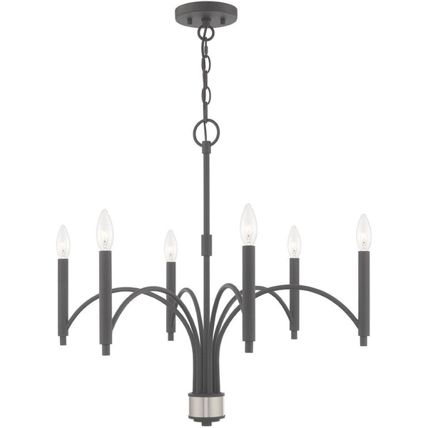 HomeRoots Gray Six-Light Metal Chandelier – Dimmable with Stylish Cylinder Shades for Modern Ambiance 687701