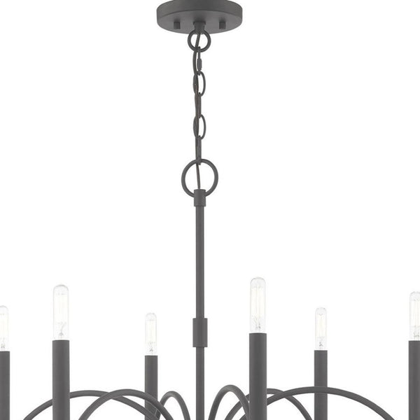 HomeRoots Gray Six-Light Metal Chandelier – Dimmable with Stylish Cylinder Shades for Modern Ambiance 687701