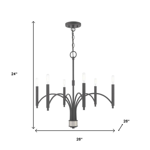 HomeRoots Gray Six-Light Metal Chandelier – Dimmable with Stylish Cylinder Shades for Modern Ambiance 687701