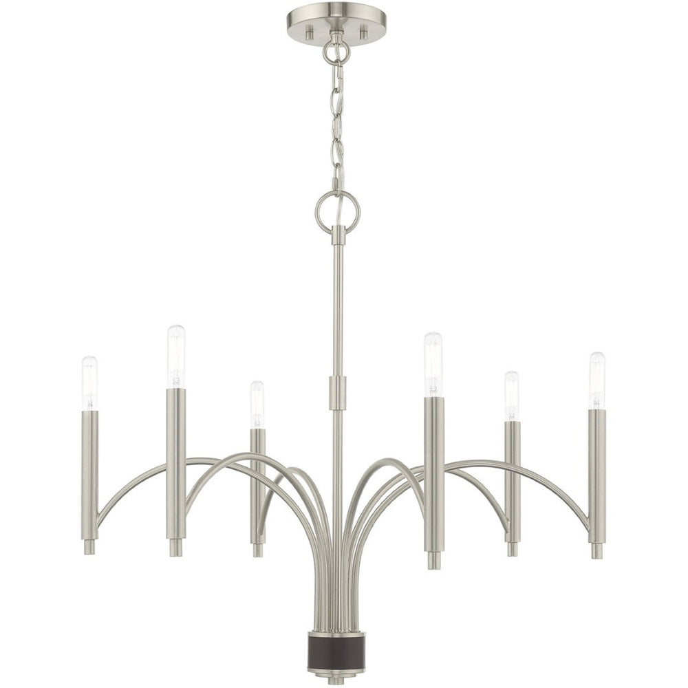 HomeRoots Six Light Dimmable Chandelier with Cylindrical Shades – Modern Elegance for Any Space, Adjustable Ambiance 687702