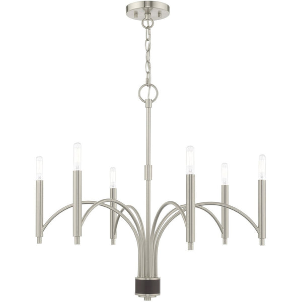 HomeRoots Six Light Dimmable Chandelier with Cylindrical Shades – Modern Elegance for Any Space, Adjustable Ambiance 687702