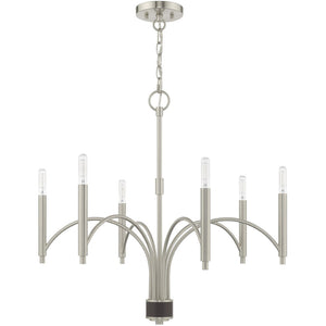 HomeRoots Six Light Dimmable Chandelier with Cylindrical Shades – Modern Elegance for Any Space, Adjustable Ambiance 687702