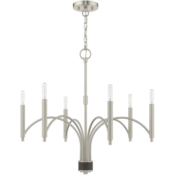 HomeRoots Six Light Dimmable Chandelier with Cylindrical Shades – Modern Elegance for Any Space, Adjustable Ambiance 687702