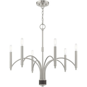 HomeRoots Six Light Dimmable Chandelier with Cylindrical Shades – Modern Elegance for Any Space, Adjustable Ambiance 687702