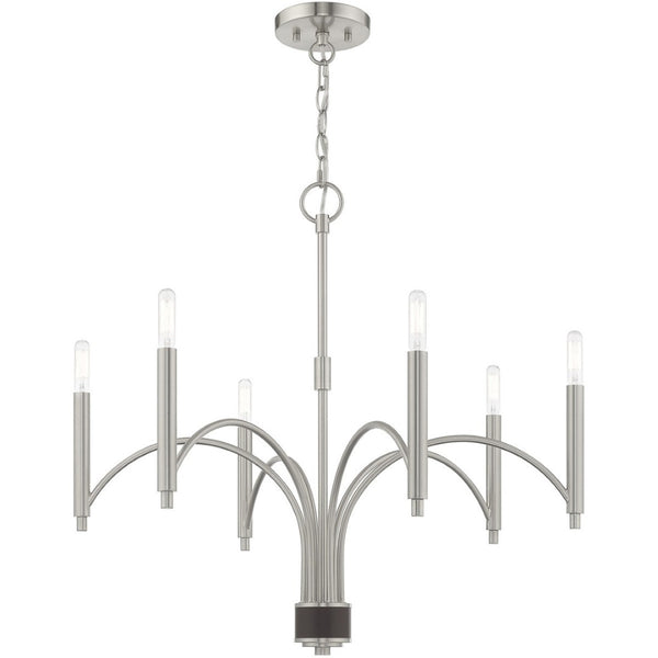 HomeRoots Six Light Dimmable Chandelier with Cylindrical Shades – Modern Elegance for Any Space, Adjustable Ambiance 687702