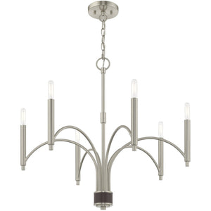 HomeRoots Six Light Dimmable Chandelier with Cylindrical Shades – Modern Elegance for Any Space, Adjustable Ambiance 687702