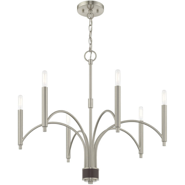 HomeRoots Six Light Dimmable Chandelier with Cylindrical Shades – Modern Elegance for Any Space, Adjustable Ambiance 687702