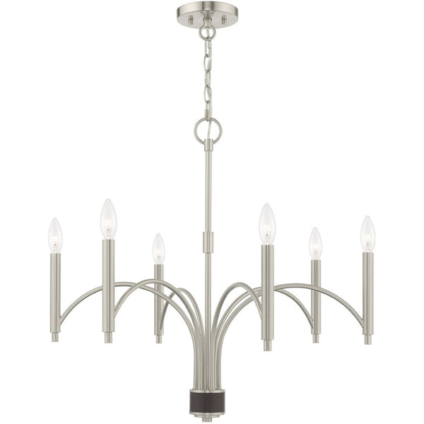 HomeRoots Six Light Dimmable Chandelier with Cylindrical Shades – Modern Elegance for Any Space, Adjustable Ambiance 687702