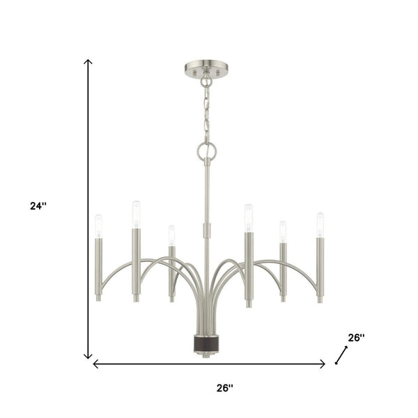 HomeRoots Six Light Dimmable Chandelier with Cylindrical Shades – Modern Elegance for Any Space, Adjustable Ambiance 687702