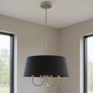 HomeRoots Four Light Dimmable Chandelier with Modern Cylinder Shades for Elegant Home Lighting Solutions 687703