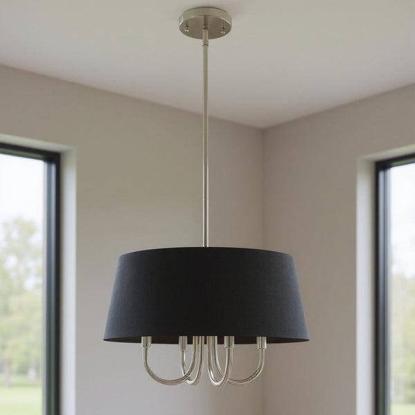 HomeRoots Four Light Dimmable Chandelier with Modern Cylinder Shades for Elegant Home Lighting Solutions 687703