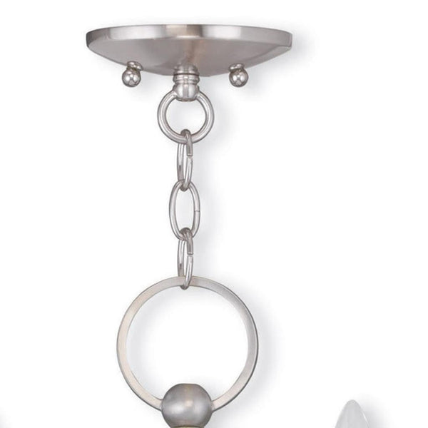 HomeRoots Nickel Three-Light Dimmable Chandelier with Cylindrical Shades for Modern Home Décor and Style 687707