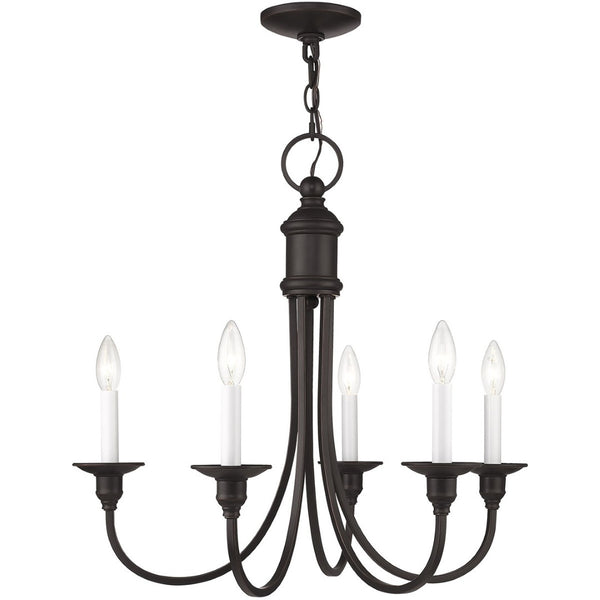 HomeRoots Bronze Five-Light Dimmable Chandelier with Elegant Cylinder Shades for Ambient Home Lighting 687709