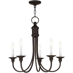 HomeRoots Bronze Five-Light Dimmable Chandelier with Elegant Cylinder Shades for Ambient Home Lighting 687709