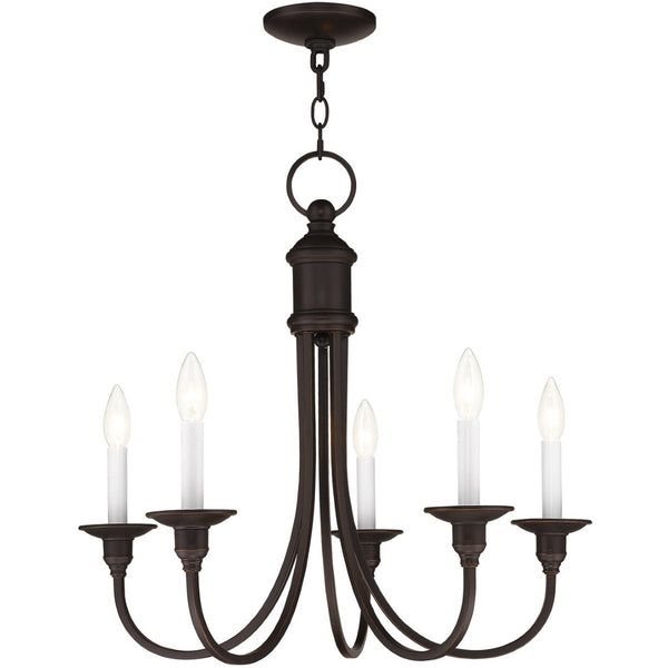 HomeRoots Bronze Five-Light Dimmable Chandelier with Elegant Cylinder Shades for Ambient Home Lighting 687709