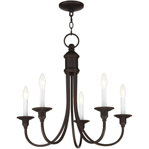 HomeRoots Bronze Five-Light Dimmable Chandelier with Elegant Cylinder Shades for Ambient Home Lighting 687709