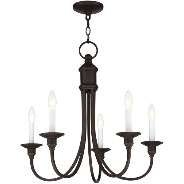 HomeRoots Bronze Five-Light Dimmable Chandelier with Elegant Cylinder Shades for Ambient Home Lighting 687709