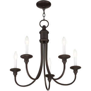 HomeRoots Bronze Five-Light Dimmable Chandelier with Elegant Cylinder Shades for Ambient Home Lighting 687709
