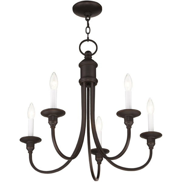 HomeRoots Bronze Five-Light Dimmable Chandelier with Elegant Cylinder Shades for Ambient Home Lighting 687709