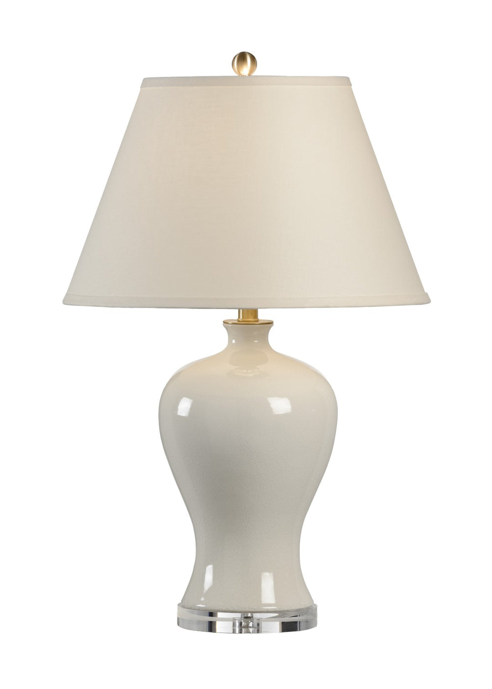 Chelsea House Columbus Ceramic Table Lamp Cream With Clear Acrylic Base, Eggshell Linen Shade & Brass Finial — Elegant Ambient Lighting 68771