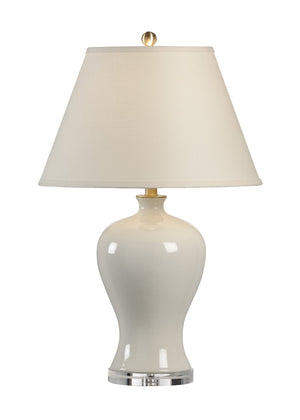 Chelsea House Columbus Ceramic Table Lamp Cream With Clear Acrylic Base, Eggshell Linen Shade & Brass Finial — Elegant Ambient Lighting 68771