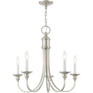 HomeRoots Five Light Dimmable Chandelier - Modern Cylinder Shades for Elegant Ambiance & Versatile Placement 687710