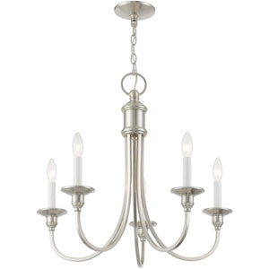 HomeRoots Five Light Dimmable Chandelier - Modern Cylinder Shades for Elegant Ambiance & Versatile Placement 687710