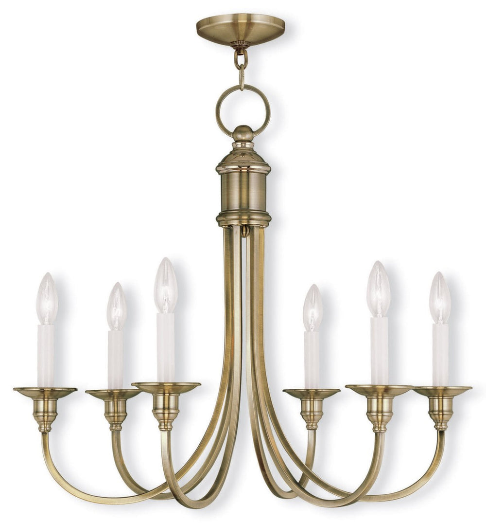 HomeRoots Antiqued Brass Six-Light Dimmable Chandelier – Elegant Metal Fixture with Stylish Steel Shades 687711
