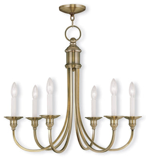 HomeRoots Antiqued Brass Six-Light Dimmable Chandelier – Elegant Metal Fixture with Stylish Steel Shades 687711
