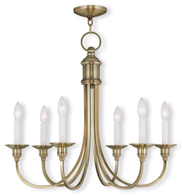 HomeRoots Antiqued Brass Six-Light Dimmable Chandelier – Elegant Metal Fixture with Stylish Steel Shades 687711