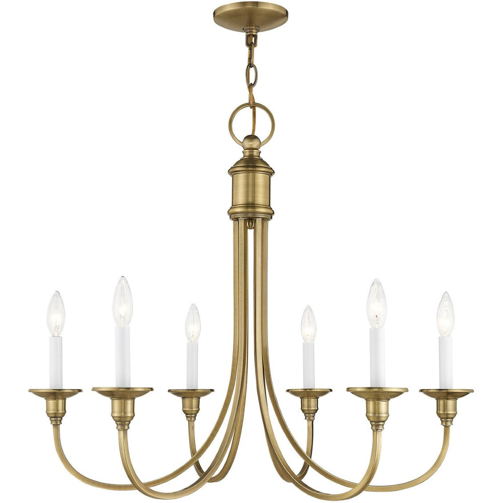HomeRoots Antiqued Brass Six-Light Dimmable Chandelier – Elegant Metal Fixture with Stylish Steel Shades 687711