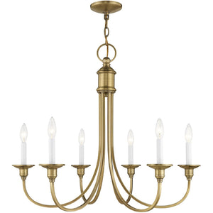 HomeRoots Antiqued Brass Six-Light Dimmable Chandelier – Elegant Metal Fixture with Stylish Steel Shades 687711