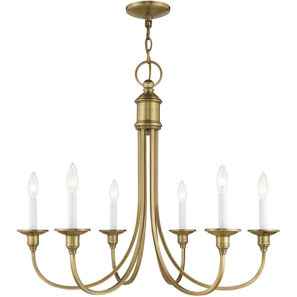 HomeRoots Antiqued Brass Six-Light Dimmable Chandelier – Elegant Metal Fixture with Stylish Steel Shades 687711