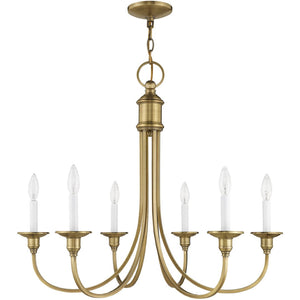 HomeRoots Antiqued Brass Six-Light Dimmable Chandelier – Elegant Metal Fixture with Stylish Steel Shades 687711