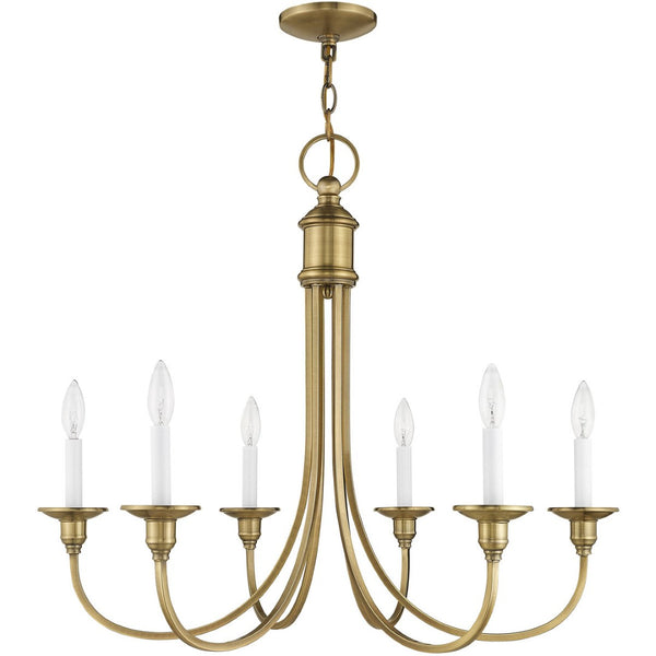 HomeRoots Antiqued Brass Six-Light Dimmable Chandelier – Elegant Metal Fixture with Stylish Steel Shades 687711