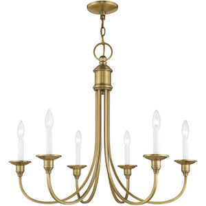 HomeRoots Antiqued Brass Six-Light Dimmable Chandelier – Elegant Metal Fixture with Stylish Steel Shades 687711