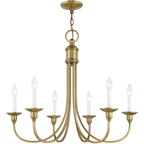 HomeRoots Antiqued Brass Six-Light Dimmable Chandelier – Elegant Metal Fixture with Stylish Steel Shades 687711