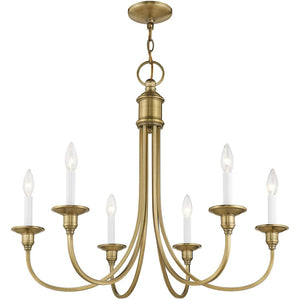 HomeRoots Antiqued Brass Six-Light Dimmable Chandelier – Elegant Metal Fixture with Stylish Steel Shades 687711