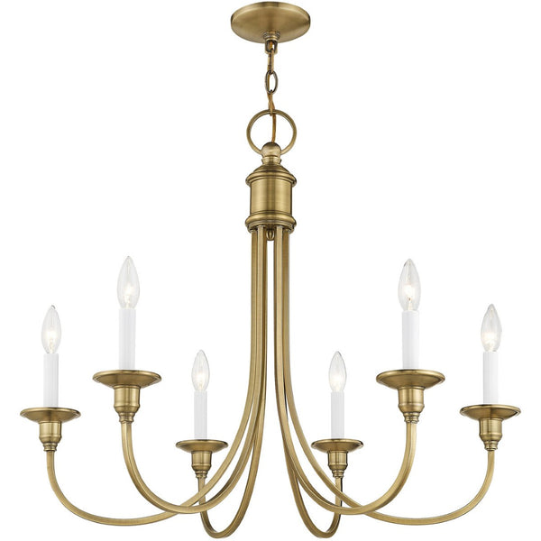HomeRoots Antiqued Brass Six-Light Dimmable Chandelier – Elegant Metal Fixture with Stylish Steel Shades 687711
