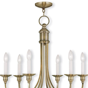 HomeRoots Antiqued Brass Six-Light Dimmable Chandelier – Elegant Metal Fixture with Stylish Steel Shades 687711