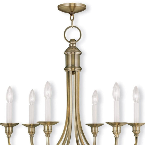 HomeRoots Antiqued Brass Six-Light Dimmable Chandelier – Elegant Metal Fixture with Stylish Steel Shades 687711