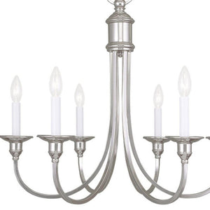 HomeRoots Nickel Six-Light Dimmable Chandelier with Stylish Cylinder Shades for Modern Home Elegance 687712