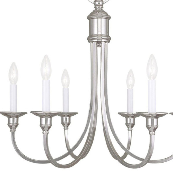 HomeRoots Nickel Six-Light Dimmable Chandelier with Stylish Cylinder Shades for Modern Home Elegance 687712