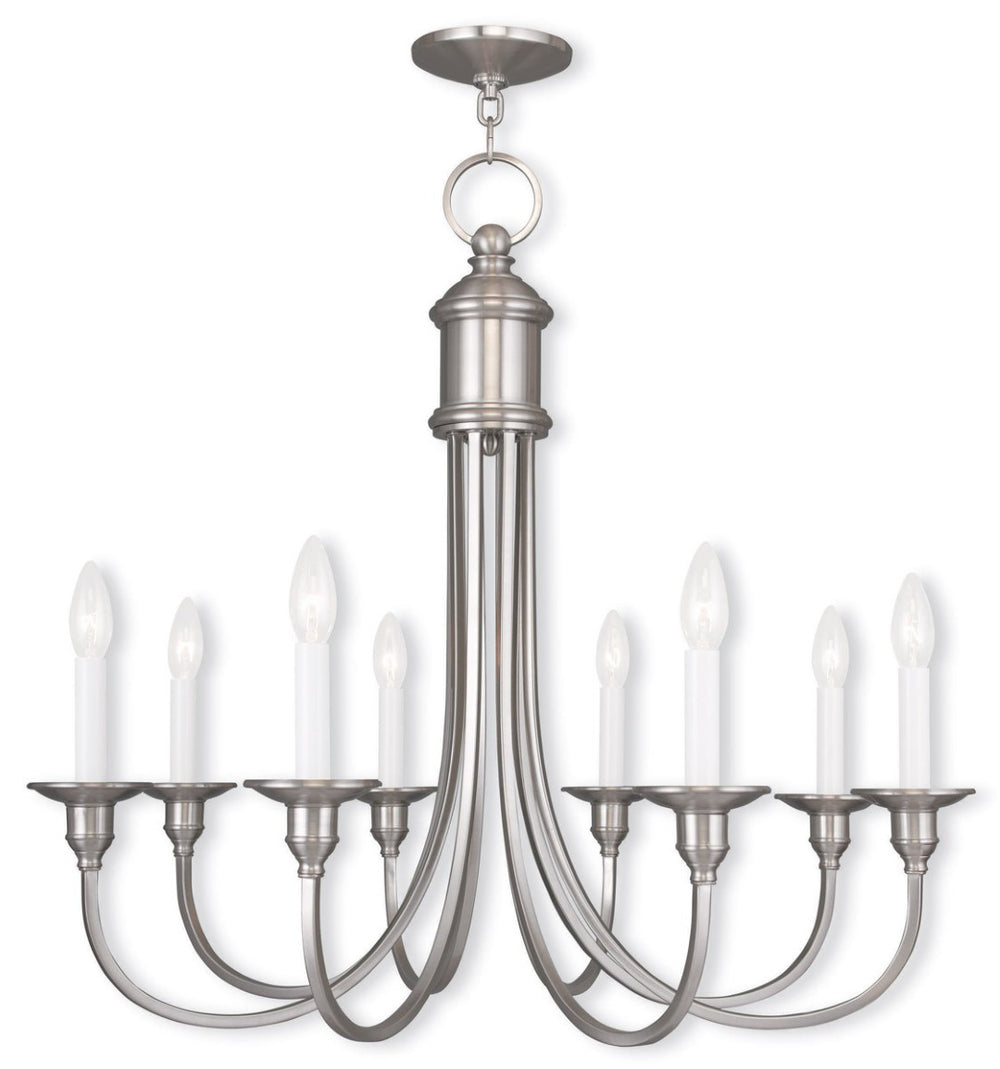 HomeRoots Eight Light Dimmable Chandelier - Modern Steel Shades for Stylish, Customizable Illumination in Any Room 687714