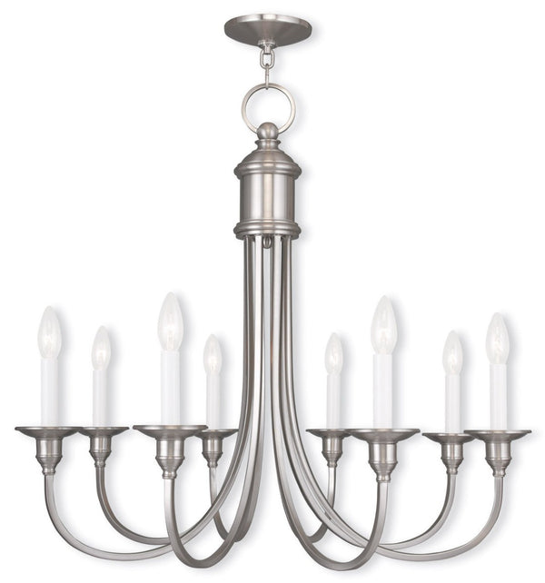 HomeRoots Eight Light Dimmable Chandelier - Modern Steel Shades for Stylish, Customizable Illumination in Any Room 687714